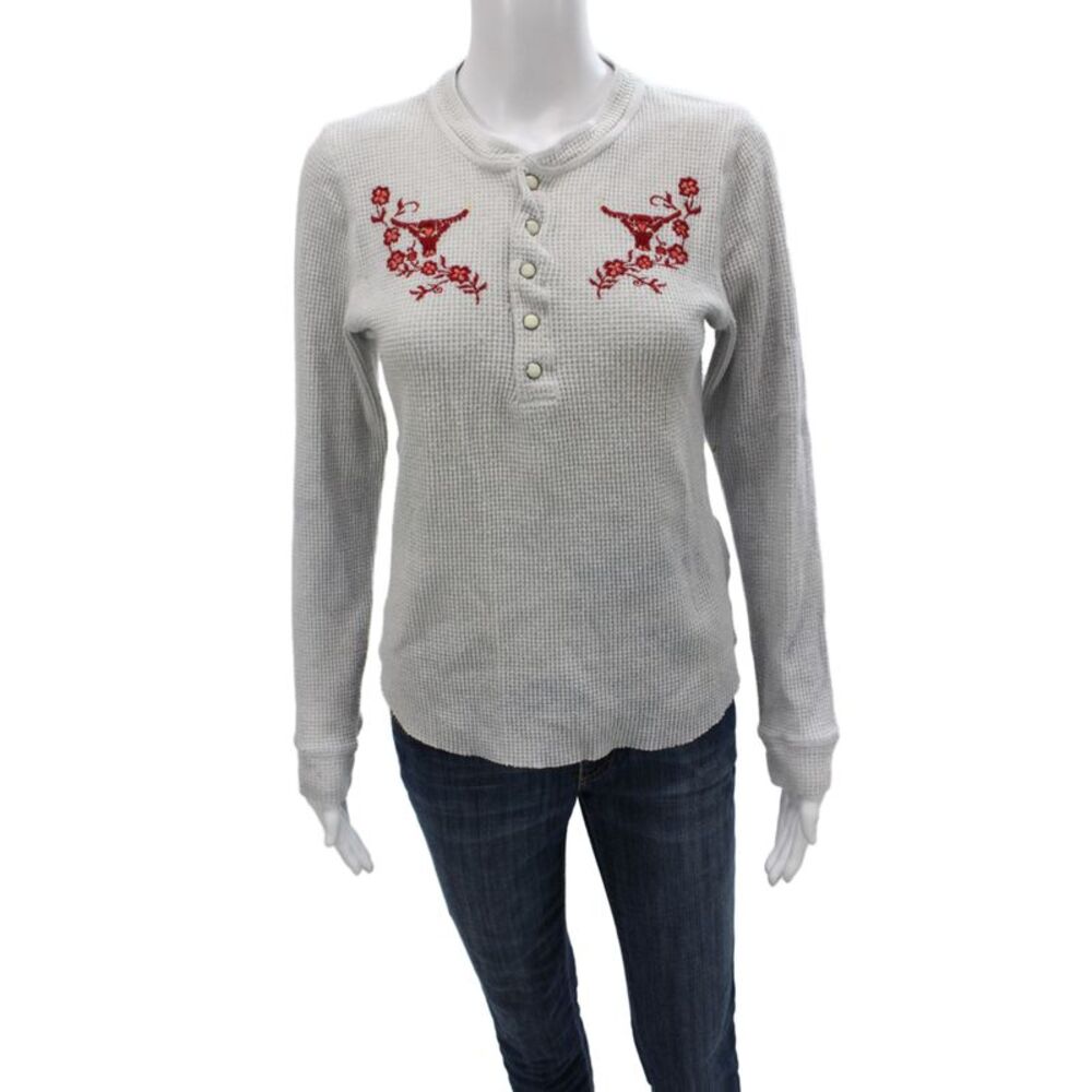 Mother Womens Henley Long Sleeve Button-Up Sweater Gray Basic Size M